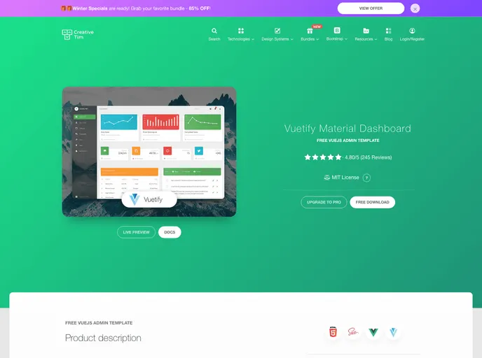 Vuetify Material Dashboard screenshot