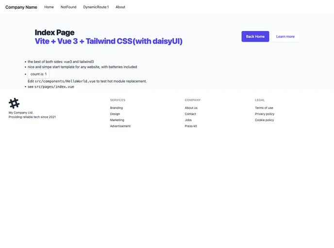 Vue3 Tailwind3 Website Starter screenshot