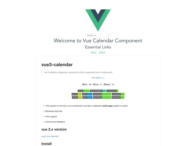 Vue3 Calendar screenshot