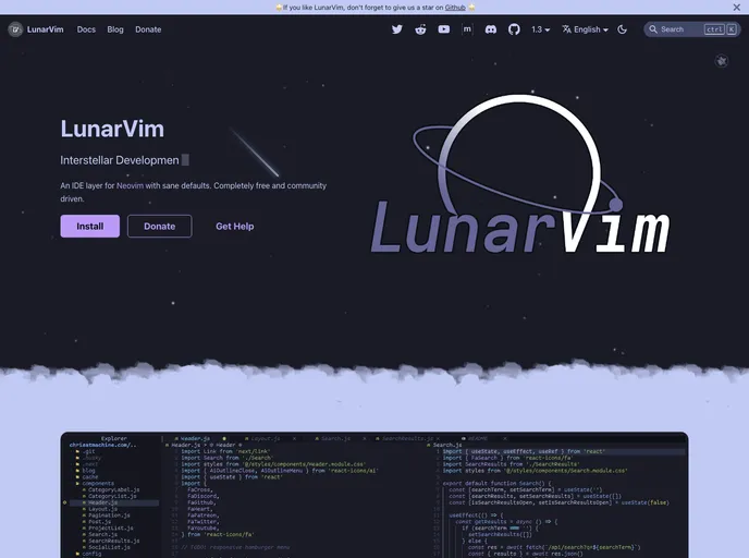 Lunarvim.org screenshot