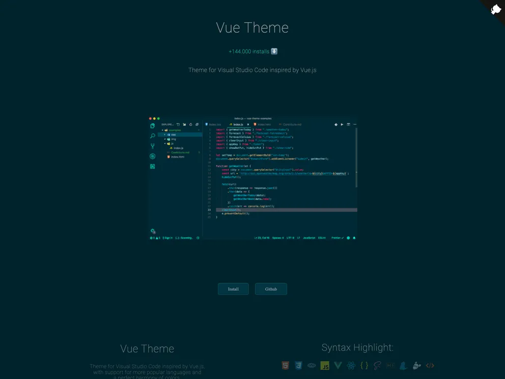 Vue Theme Vscode screenshot