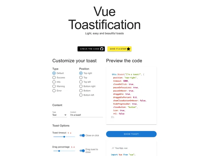 Vue Toastification screenshot