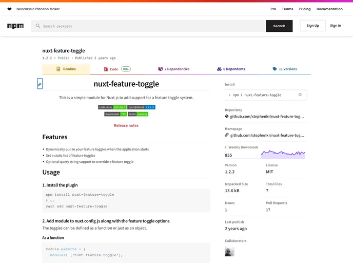 Nuxt Feature Toggle screenshot