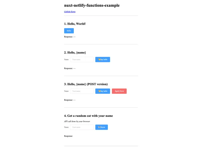 Nuxt Netlify Functions Example screenshot